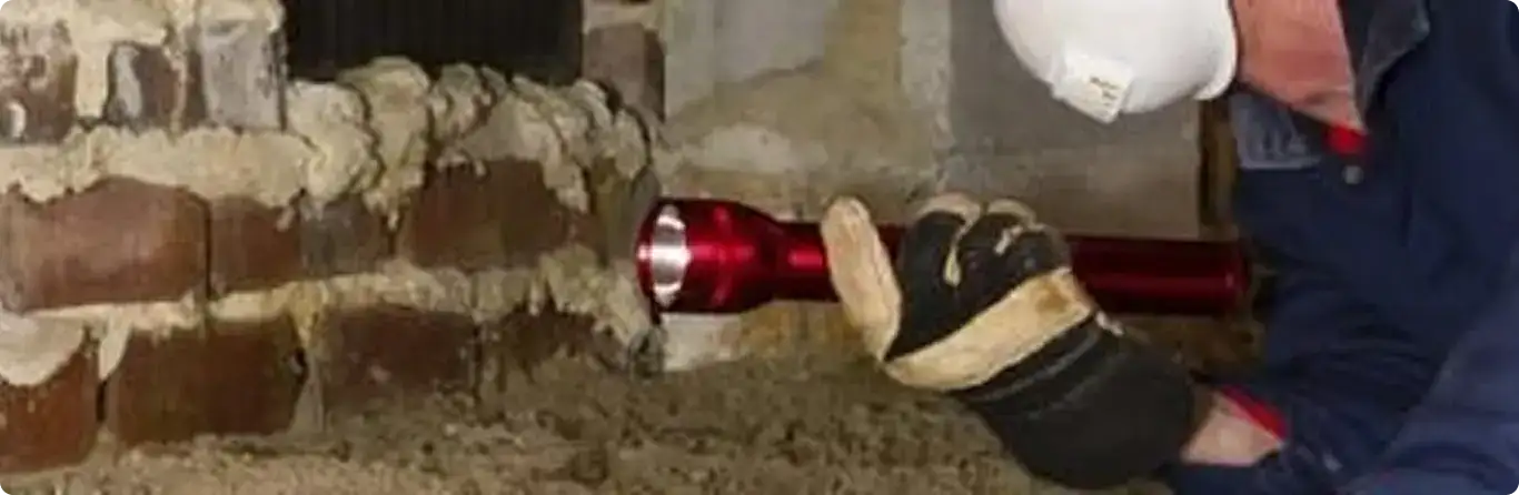 Pest control technician inspecting a crawl space for ant activity in Hutchins, TX